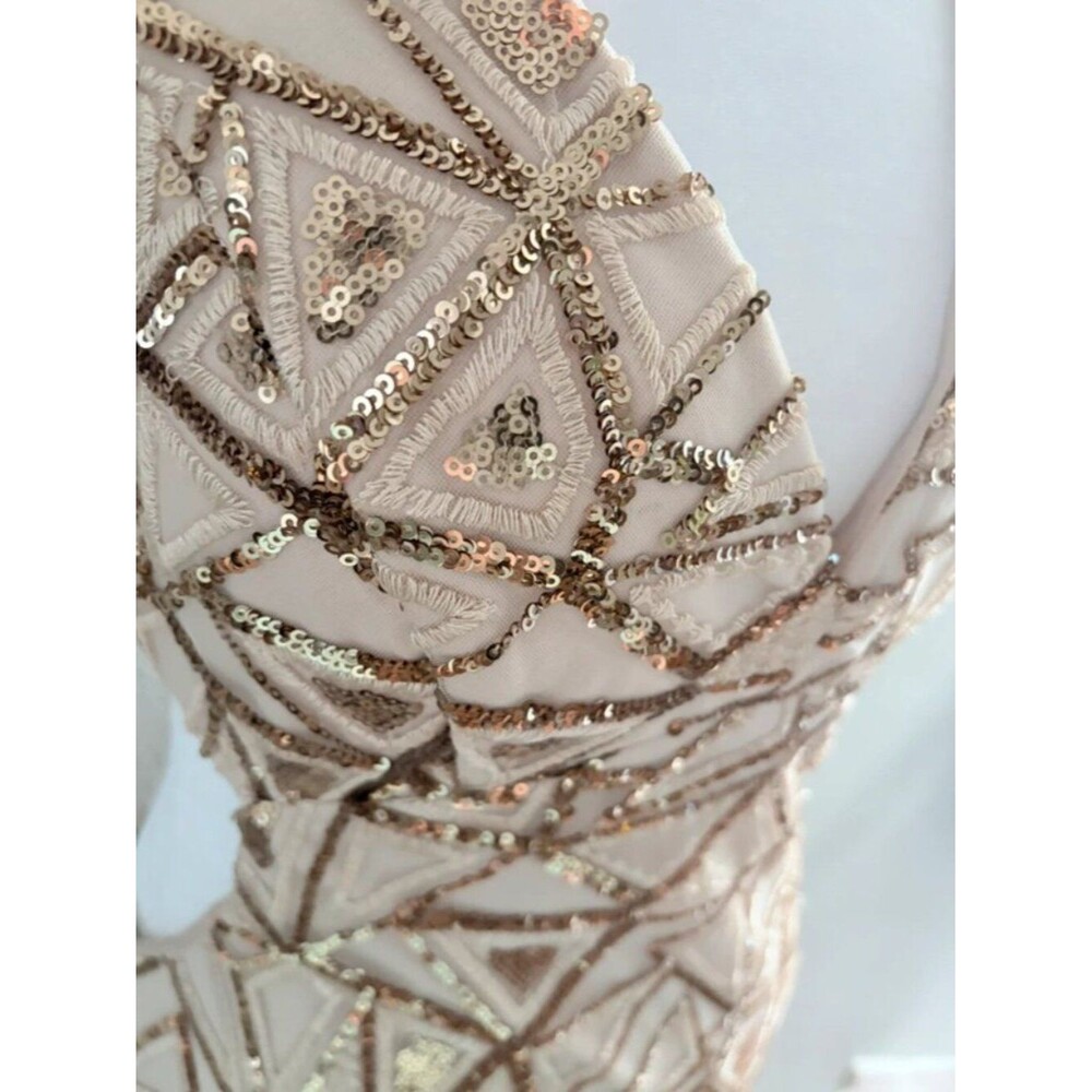 Morgan & Co Champagne Gold Sequin Open Back Gown Formal Evening Dress - Picture 6 of 15